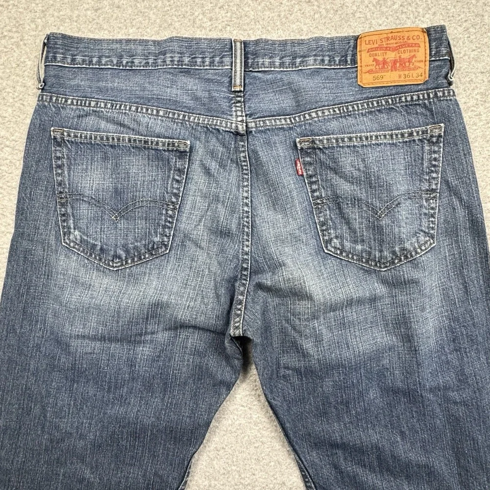 Levis 569 Jeans Mens 36x34 (38x32) Loose Straight Cotton Denim Distressed Casual